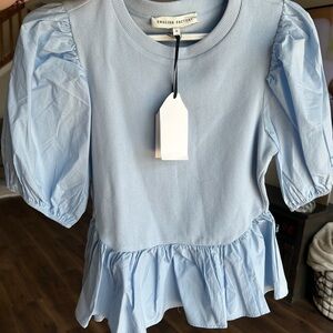 English Factory Sky Blue Ruffle Blouse